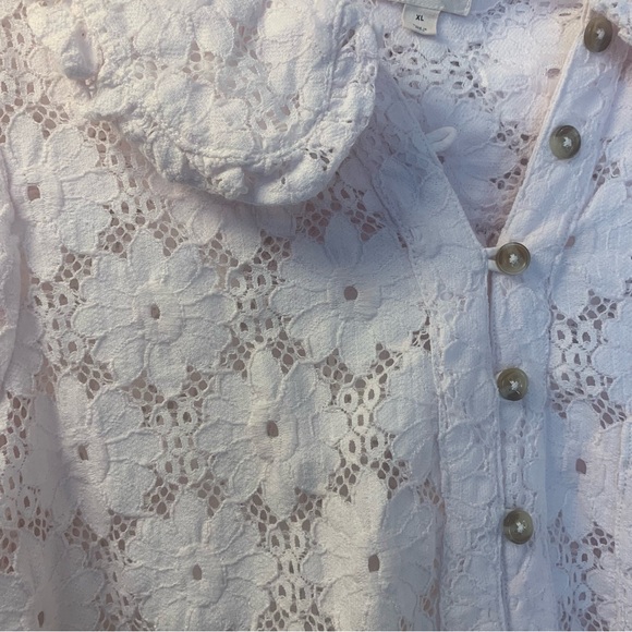 Pilcro The Keira Button-Front Blouse pink size XL cottagecore fairy lace - Picture 3 of 5